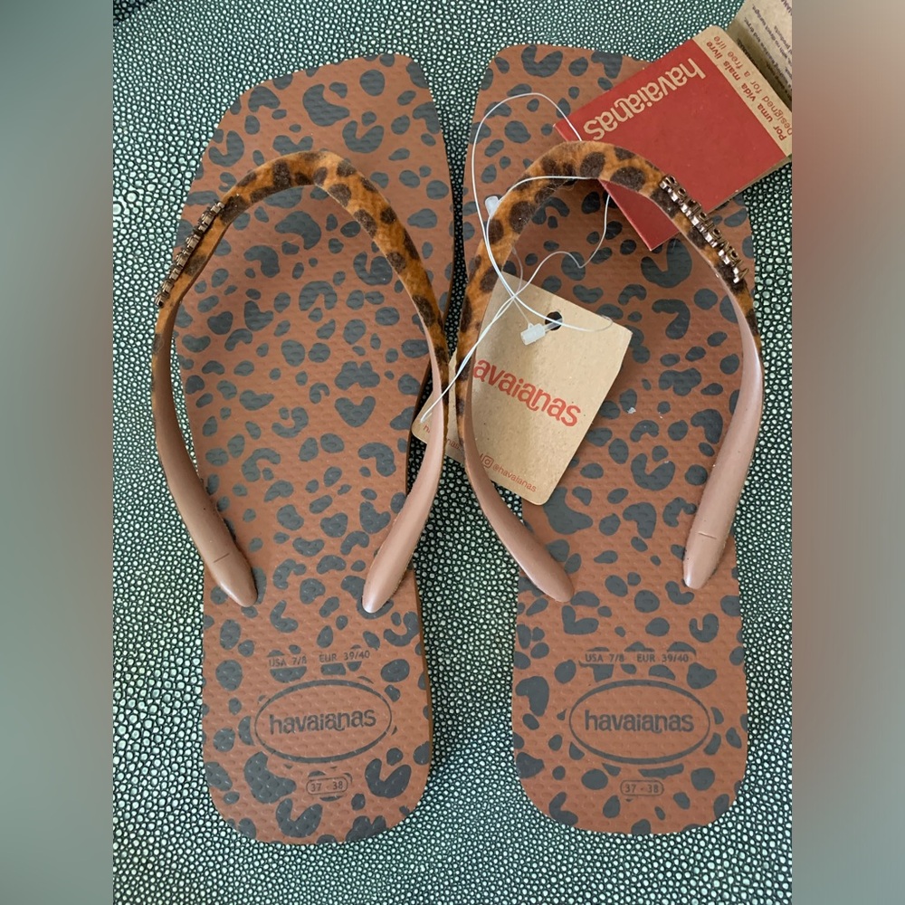 Havaianas NWT Women’s Flip Flops Beach Sandals  size US 7/8 ~ Cheetah - Picture 3 of 13